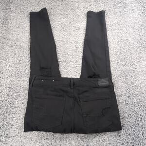 American Eagle Jeans Women 6 Black Stretch Low Rise Jegging Distressed Bikercore